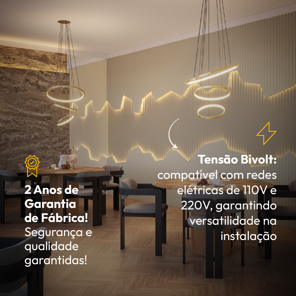 Luminaria Pendente Led Lura 60W Com Seleção de temperatura Quente/Neutro/Frio 65cm Dourado Alut
