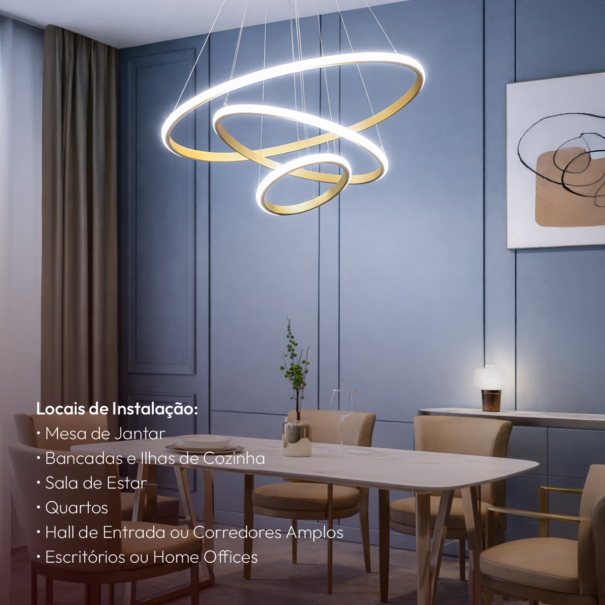 Luminaria Pendente Led Lura 60W Com Seleção de temperatura Quente/Neutro/Frio 65cm Dourado Alut