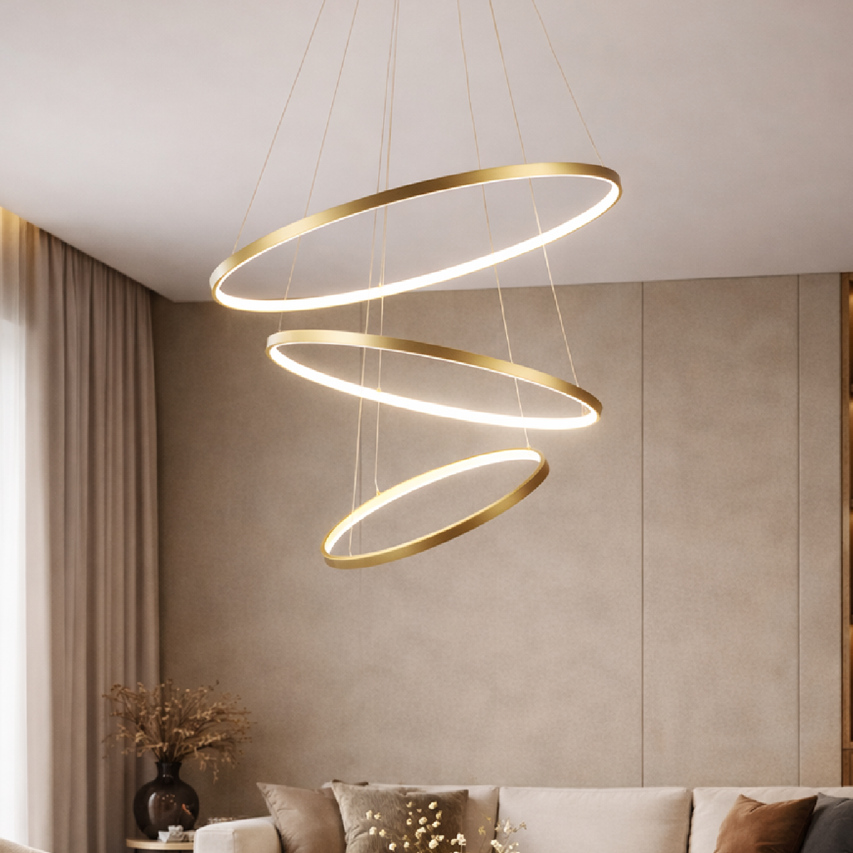 Luminaria Pendente Led Lura 60W Com Seleção de temperatura Quente/Neutro/Frio 65cm Dourado Alut