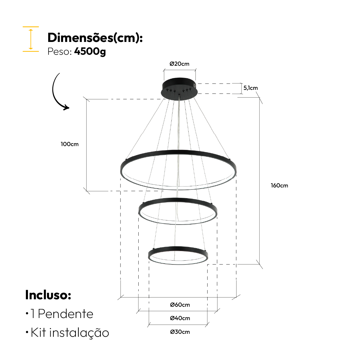 Luminaria Pendente Led Lura 60w Com Seleção de temperatura Quente/Neutro/Frio Preto Alut