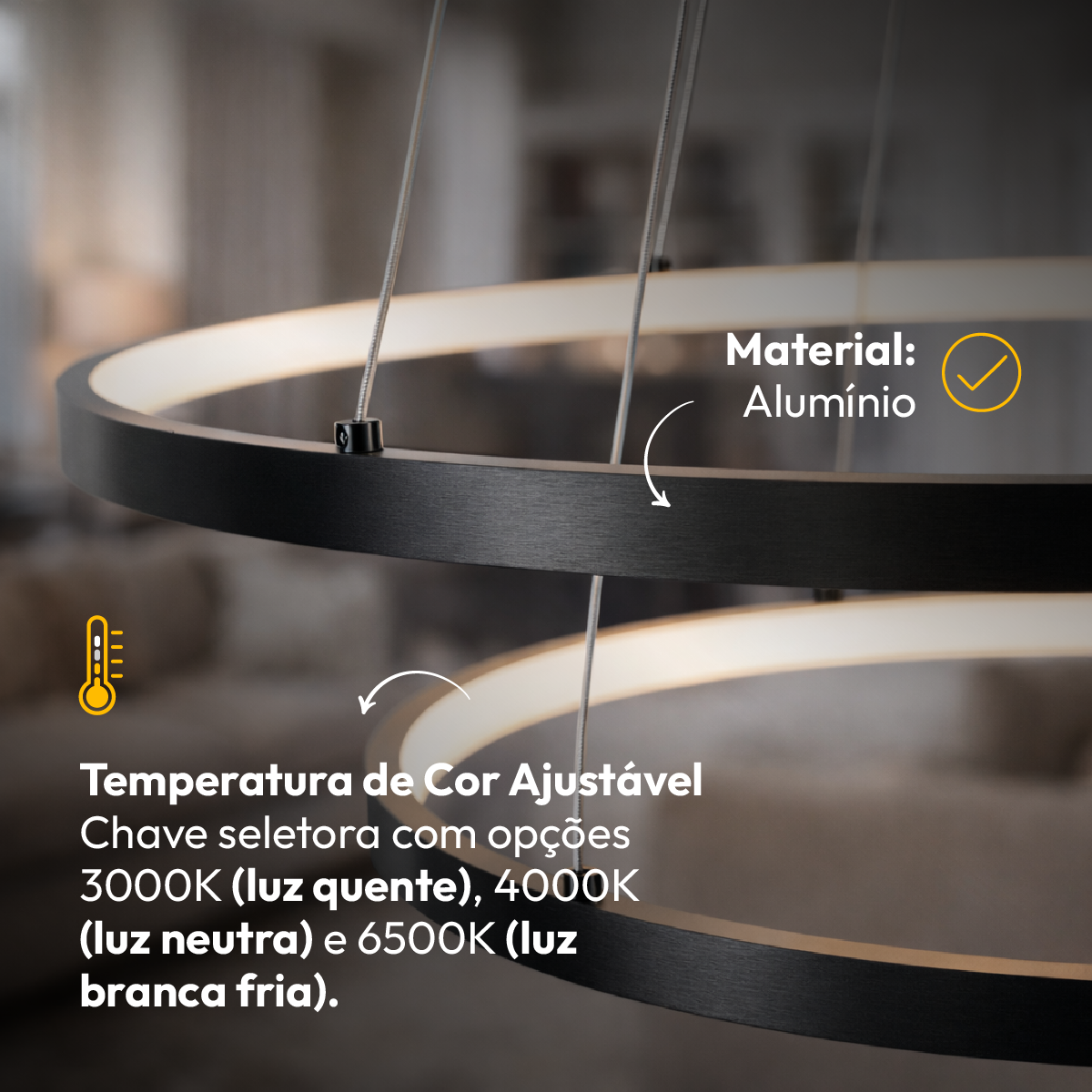 Luminaria Pendente Led Lura 60w Com Seleção de temperatura Quente/Neutro/Frio Preto Alut