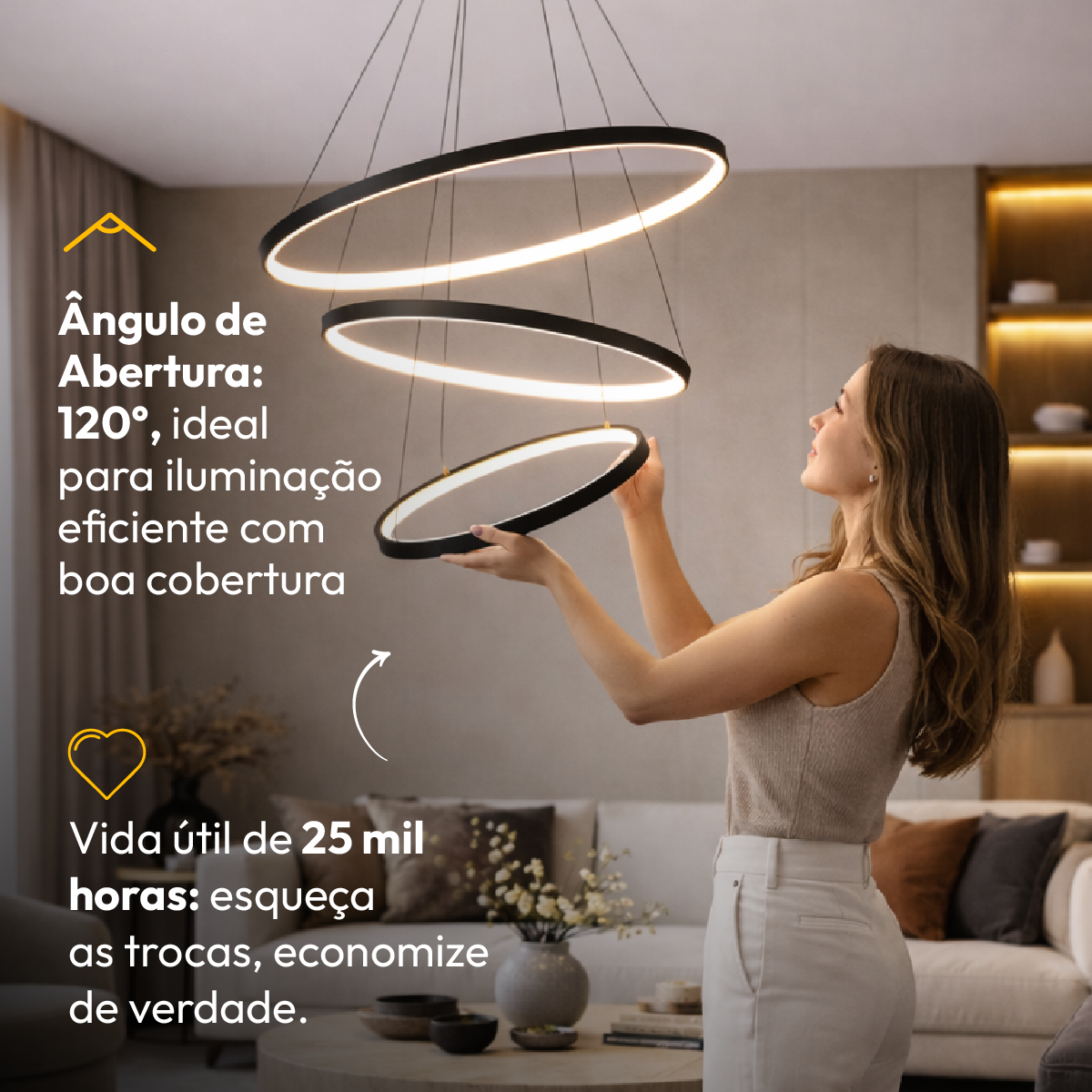 Luminaria Pendente Led Lura 60w Com Seleção de temperatura Quente/Neutro/Frio Preto Alut