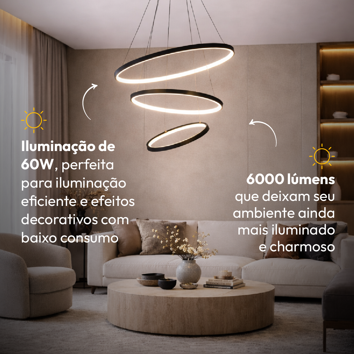Luminaria Pendente Led Lura 60w Com Seleção de temperatura Quente/Neutro/Frio Preto Alut