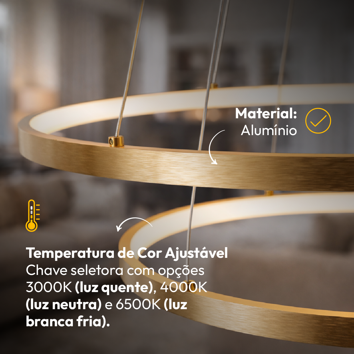 Luminaria Pendente Led Lura 100w Com Seleção de temperatura Quente/Neutro/Frio Dourado Alut