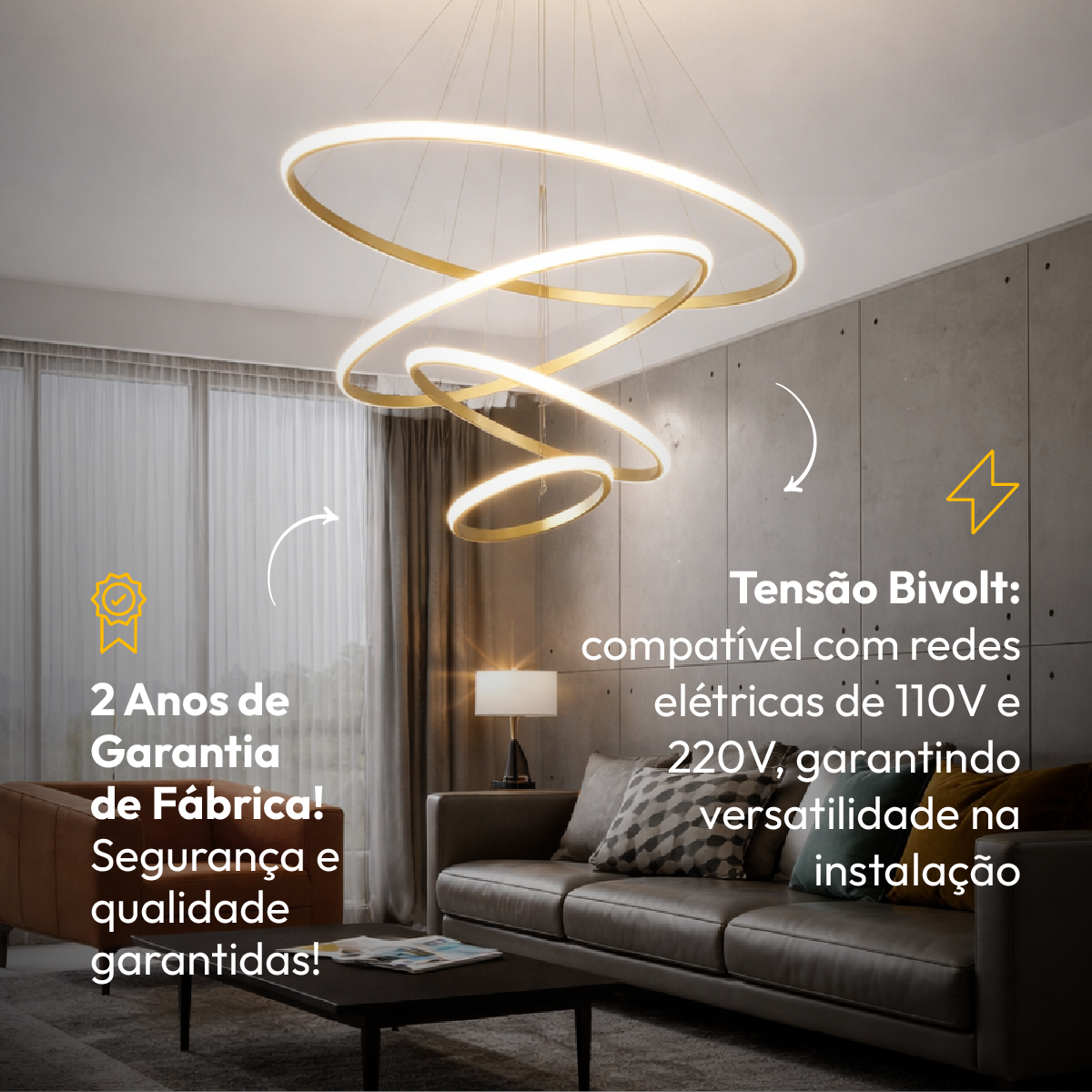Luminaria Pendente Led Lura 100w Com Seleção de temperatura Quente/Neutro/Frio Dourado Alut