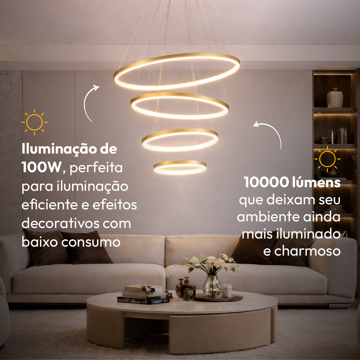 Luminaria Pendente Led Lura 100w Com Seleção de temperatura Quente/Neutro/Frio Dourado Alut