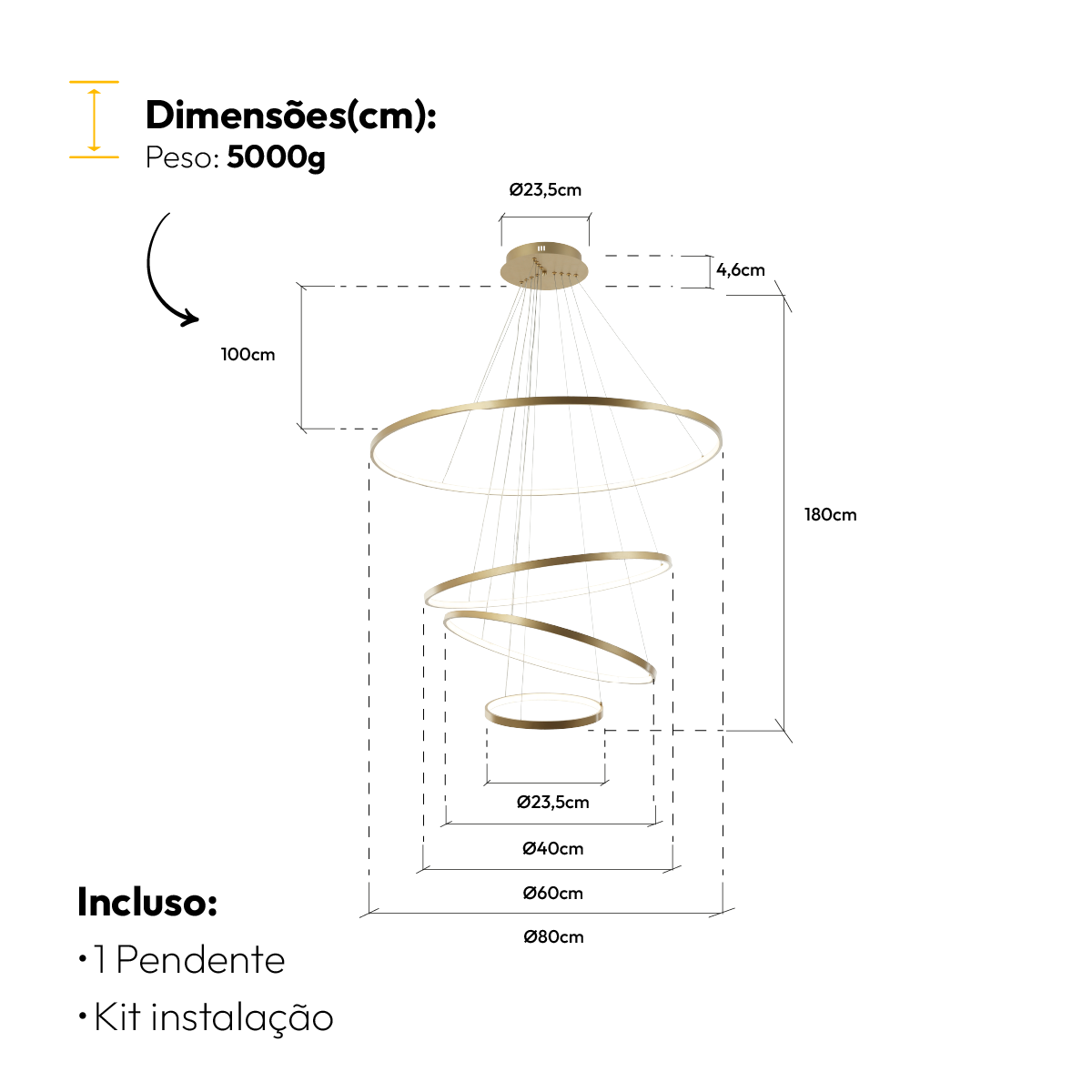 Luminaria Pendente Led Lura 100w Com Seleção de temperatura Quente/Neutro/Frio Dourado Alut