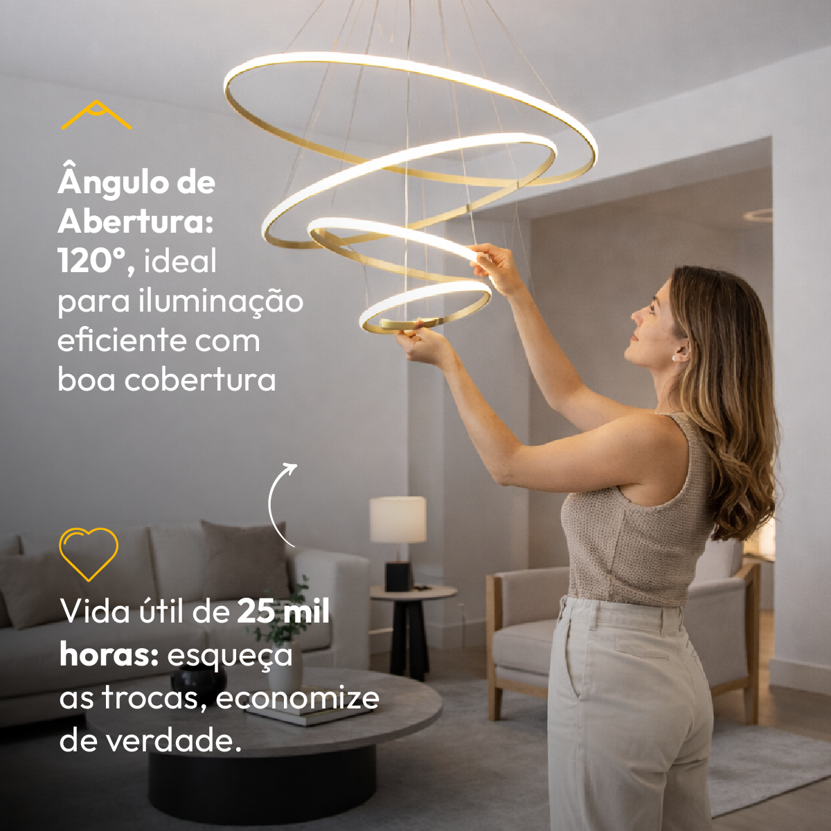 Luminaria Pendente Led Lura 100w Com Seleção de temperatura Quente/Neutro/Frio Dourado Alut