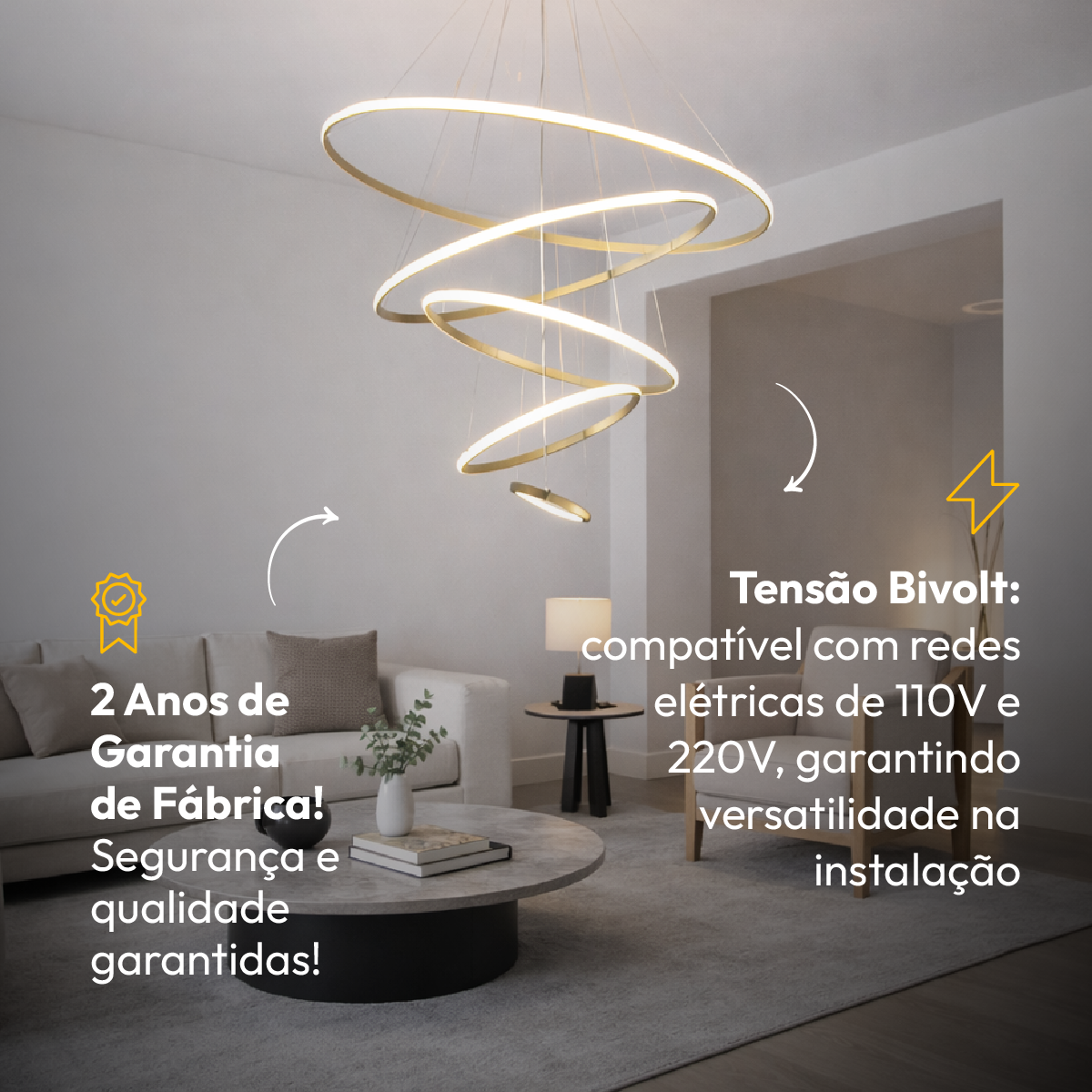 Luminaria Pendente Led Lura 140w Com Seleção de temperatura Quente/Neutro/Frio Dourado Alut