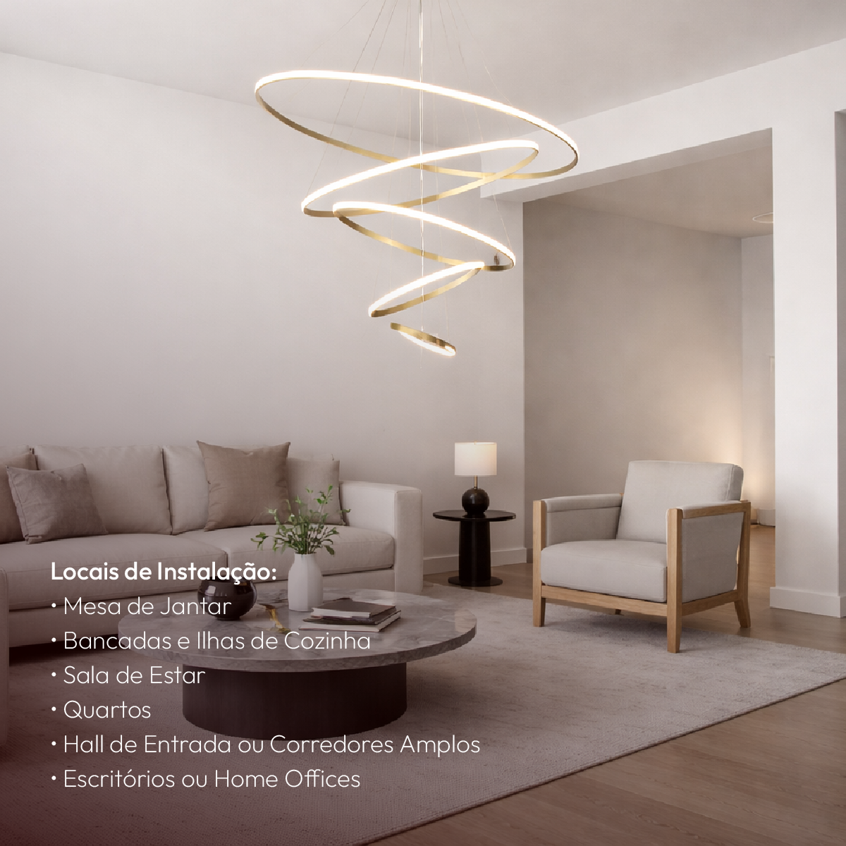 Luminaria Pendente Led Lura 140w Com Seleção de temperatura Quente/Neutro/Frio Dourado Alut