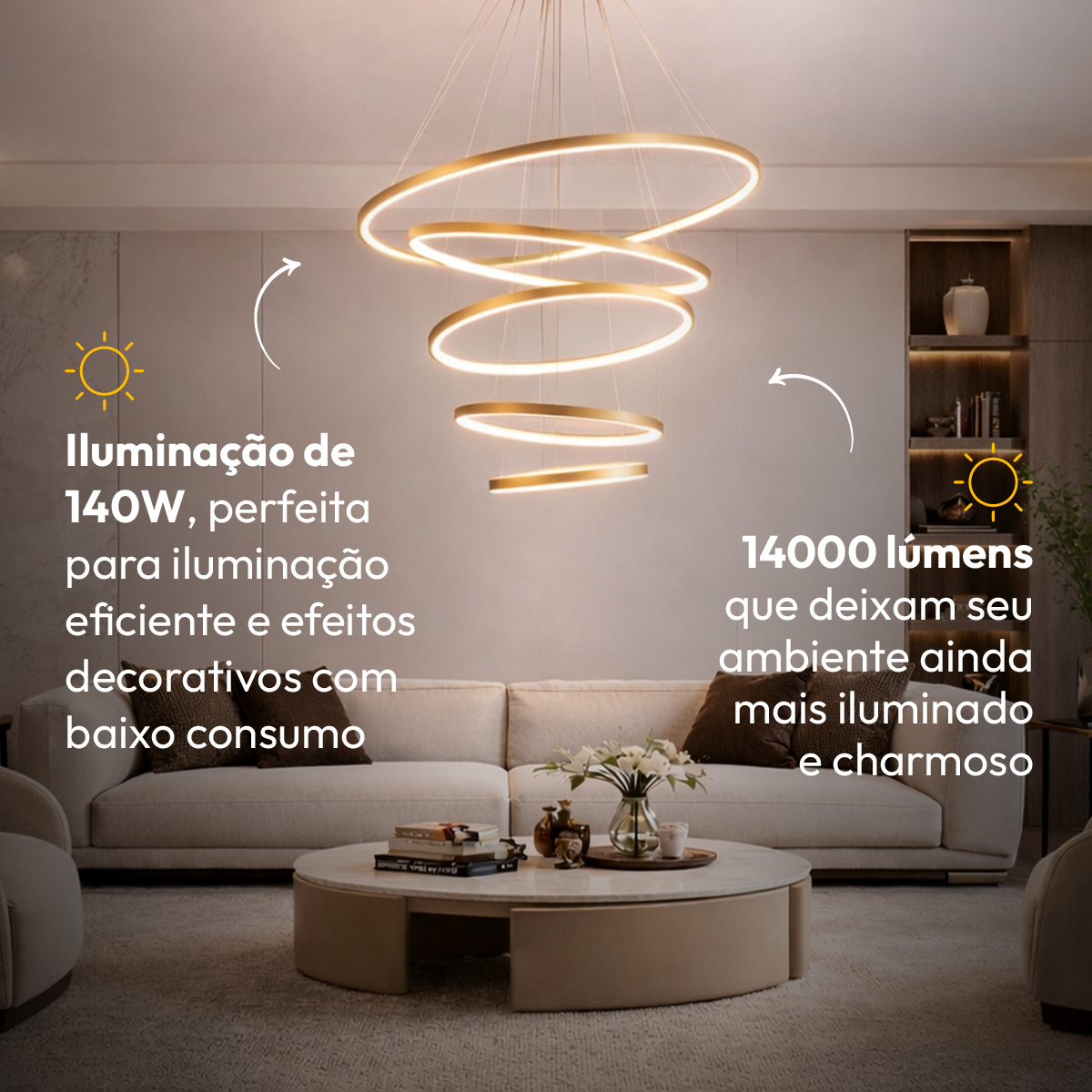 Luminaria Pendente Led Lura 140w Com Seleção de temperatura Quente/Neutro/Frio Dourado Alut