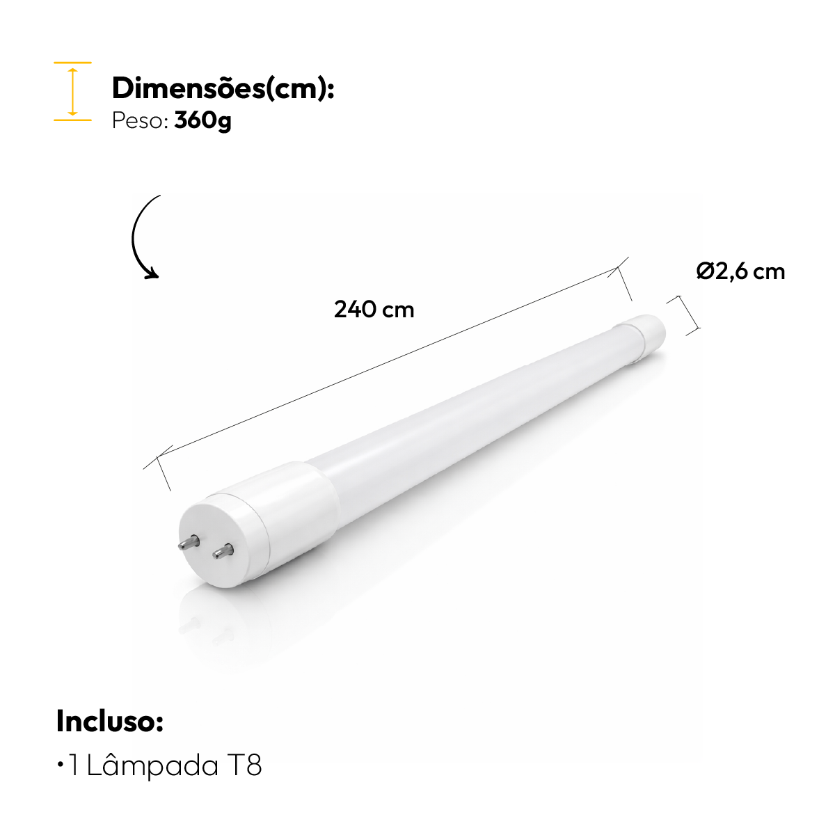 Lampada Led Tubular T8 65w 6500K Branco Frio 110v/220v Branco Cod: ALUT001925 Alut By Avant