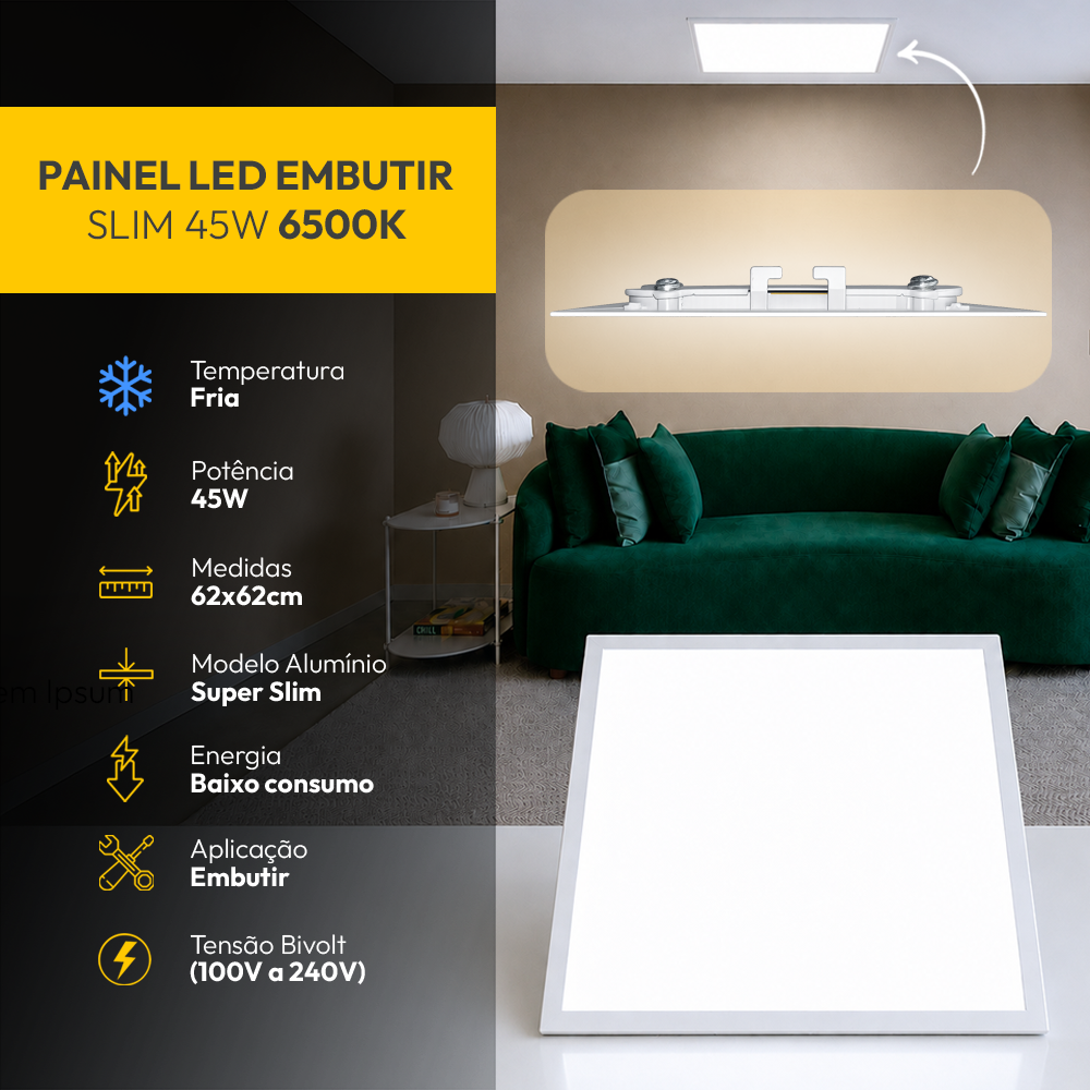 Painel Led Modular Embutir 45w 6500k Branco Frio Bivolt Quadrado Branco Alut