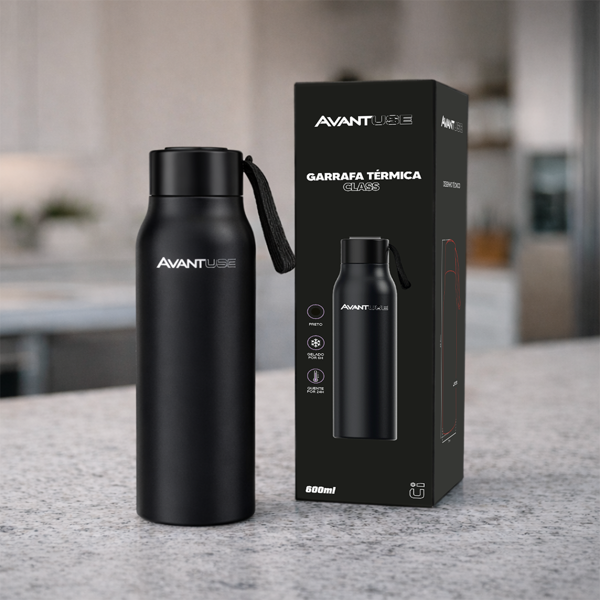 Garrafa Térmica Inox 520ml 600ml 1000ml 24h Quente 6h Gelado Academia Café Água Antivazamento