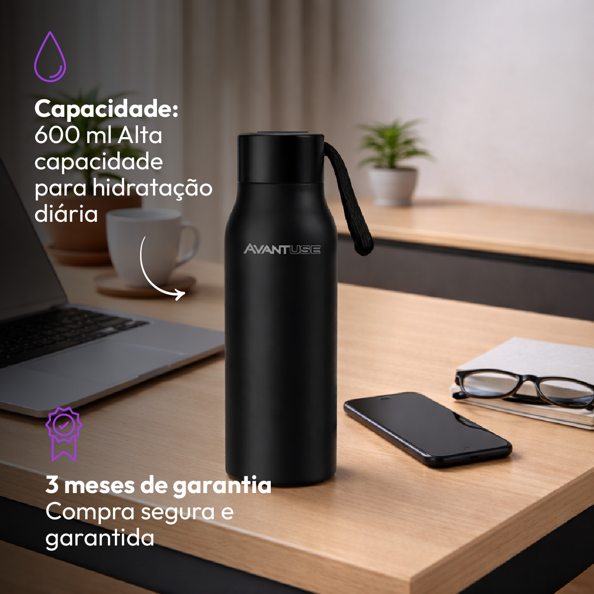 Garrafa Térmica Inox 520ml 600ml 1000ml 24h Quente 6h Gelado Academia Café Água Antivazamento