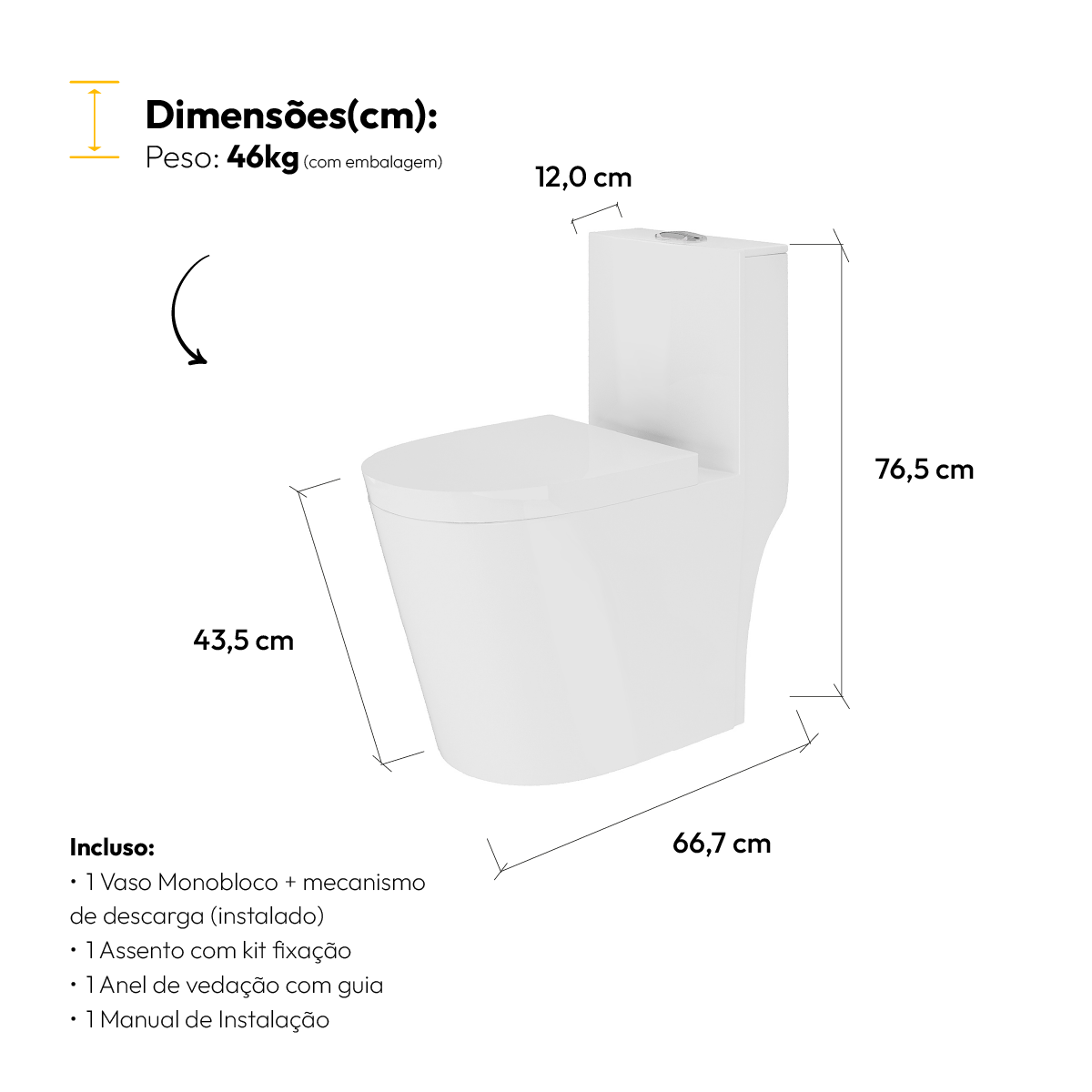 Vaso Sanitário Monobloco Orbit Completo com Caixa Acoplada Privada Cerâmica Branca Alut