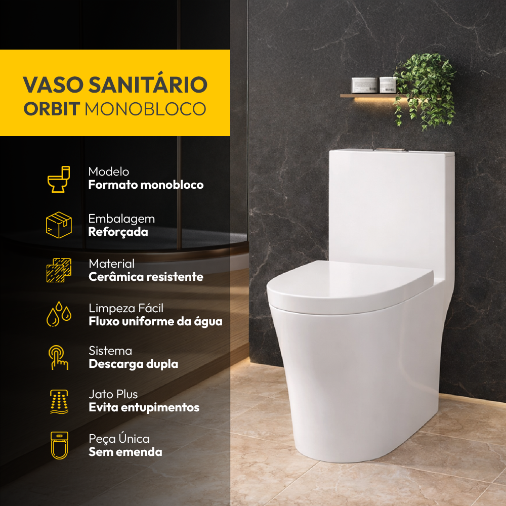 Vaso Sanitário Monobloco Orbit Completo com Caixa Acoplada Privada Cerâmica Branca Alut
