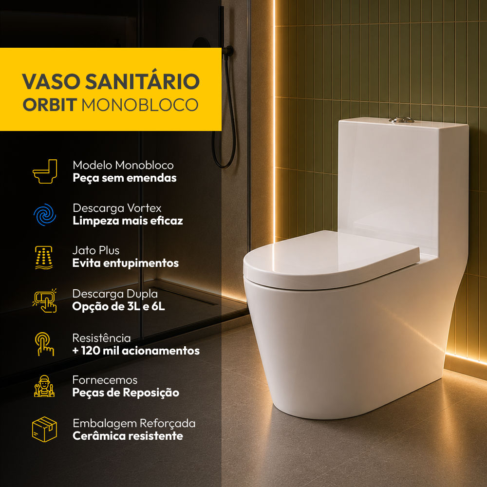 Vaso Sanitário Monobloco Orbit Completo com Caixa Acoplada Privada Cerâmica Branca Alut