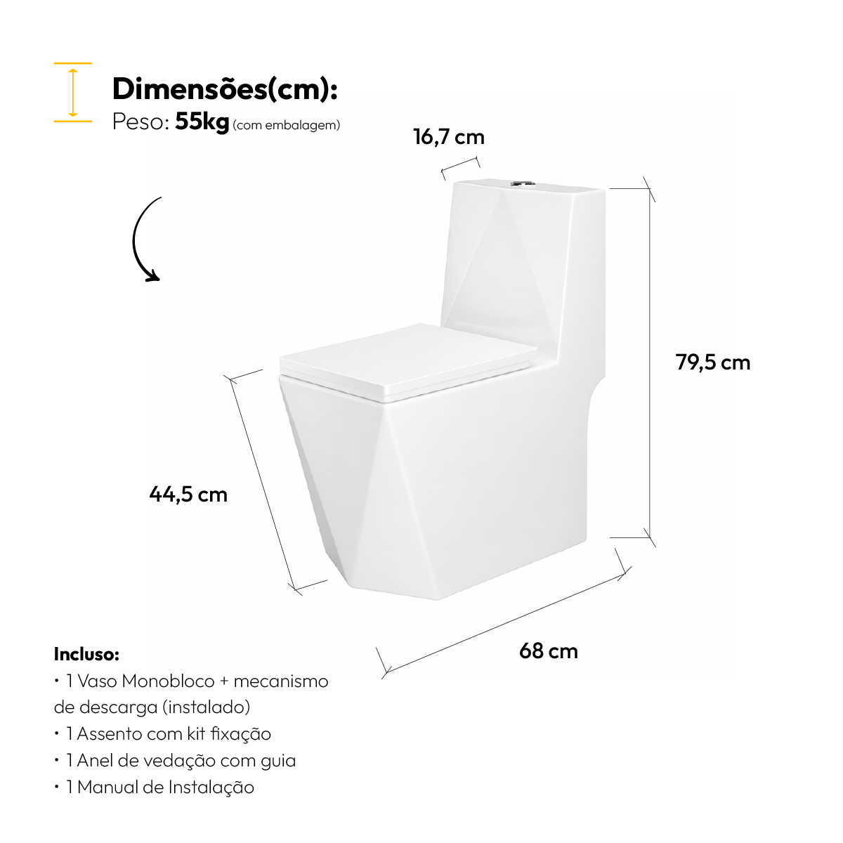 Vaso Sanitário Monobloco Vertex Completo com Caixa Acoplada Privada Cerâmica Branca Alut