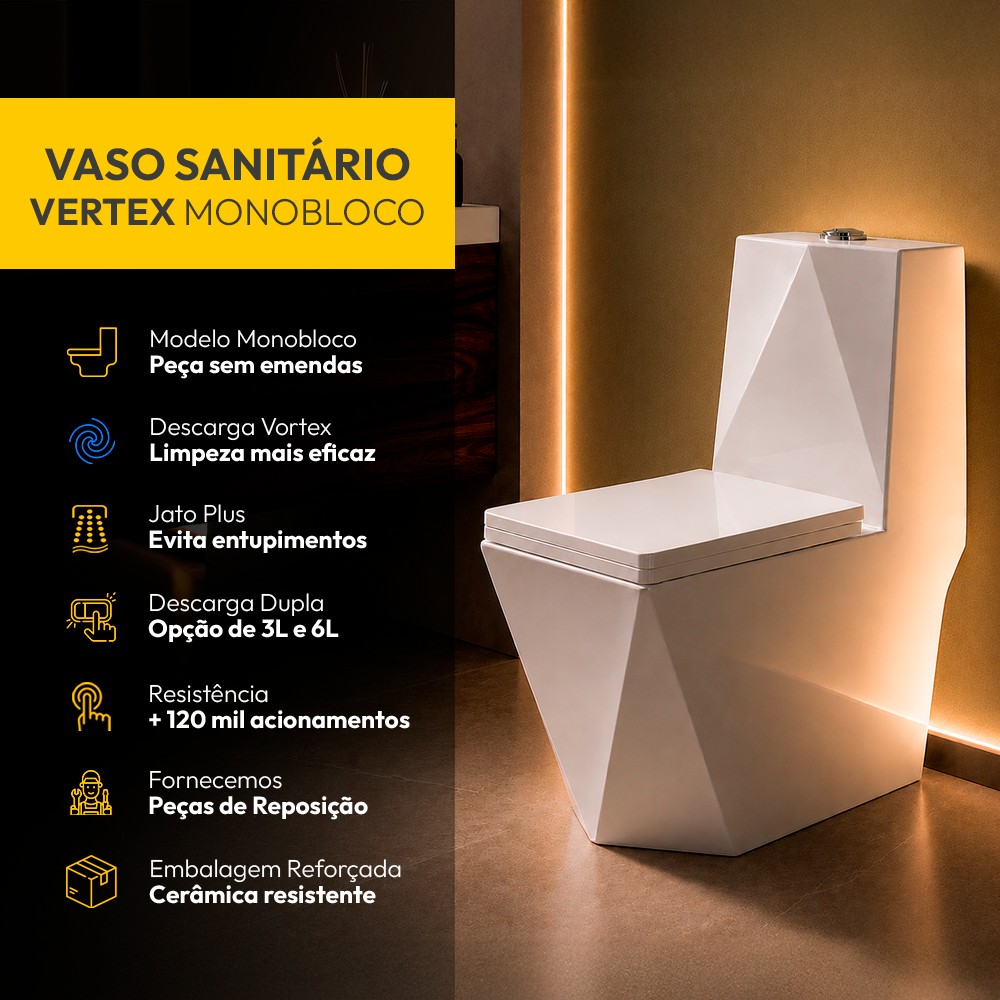 Vaso Sanitário Monobloco Vertex Completo com Caixa Acoplada Privada Cerâmica Branca Alut