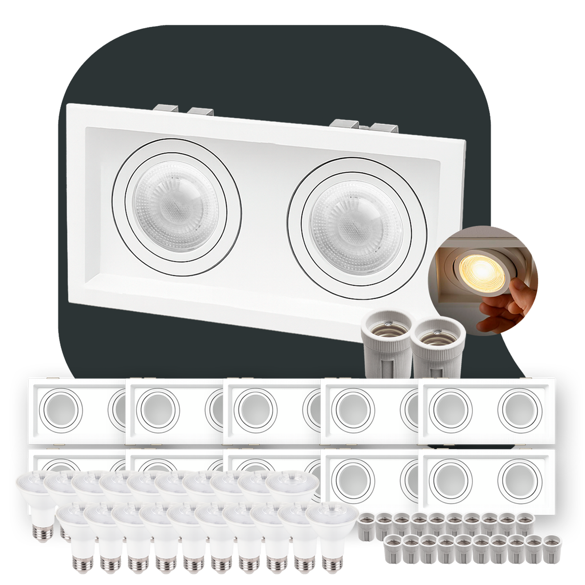 Kit 10 Spot Led Recuado Duo Embutir 6500k Branco Frio Par20 Quadrado Branco Alut