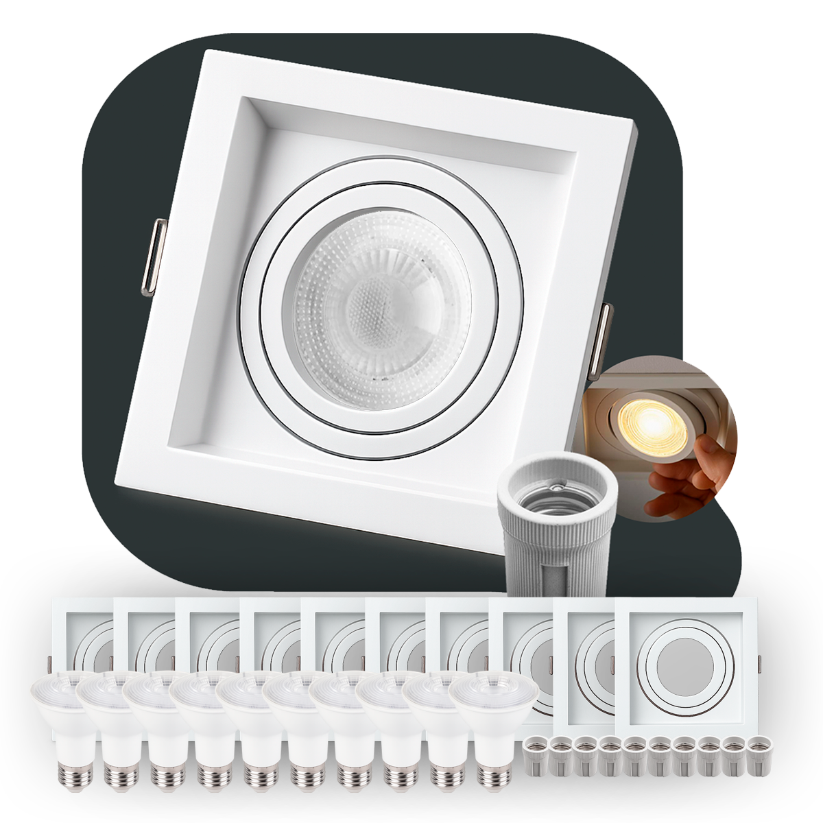 Kit 10 Spot Led Recuado Embutir 6500k Branco Frio Par20 Quadrado Branco Alut