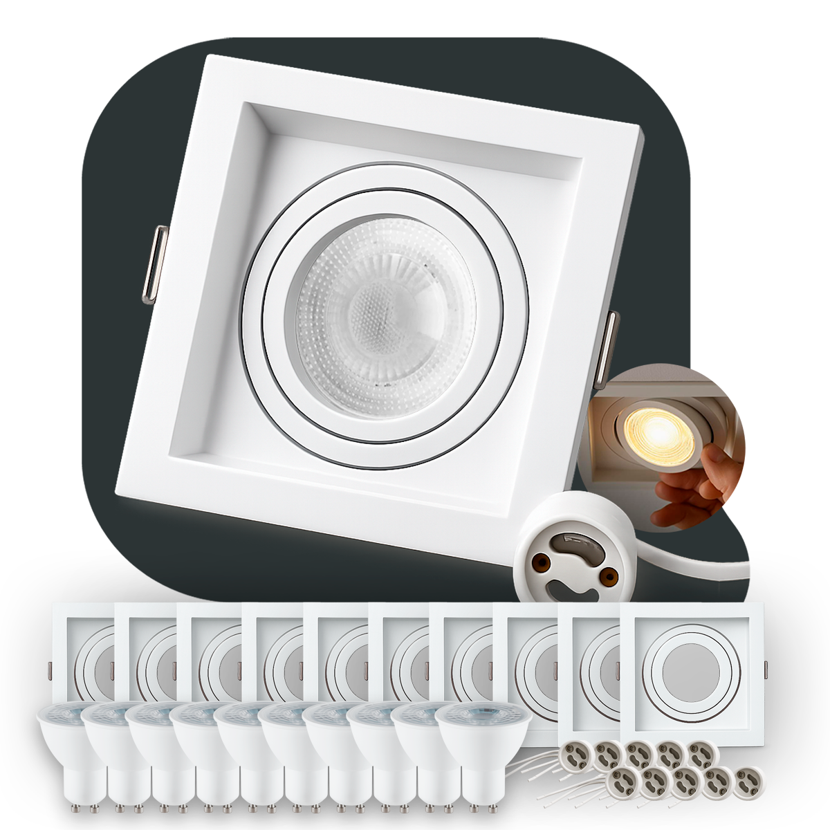 Kit 10 Spot Led Recuado Embutir 4000k Branco Neutro Gu10/MR16 Quadrado Branco Alut