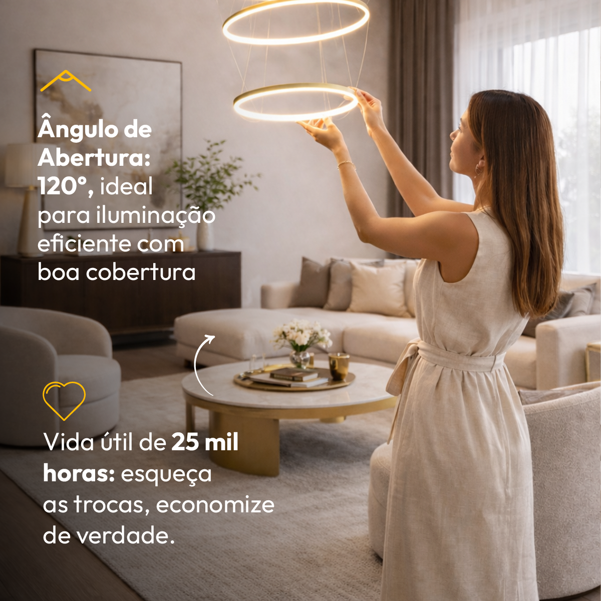 Luminária Pendente Led Lura 180W Seleção de Temperatura Quente/Neutro/Frio Dourado Alut