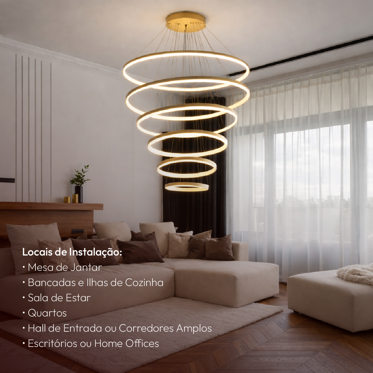 Luminária Pendente Led Lura 180W Seleção de Temperatura Quente/Neutro/Frio Dourado Alut