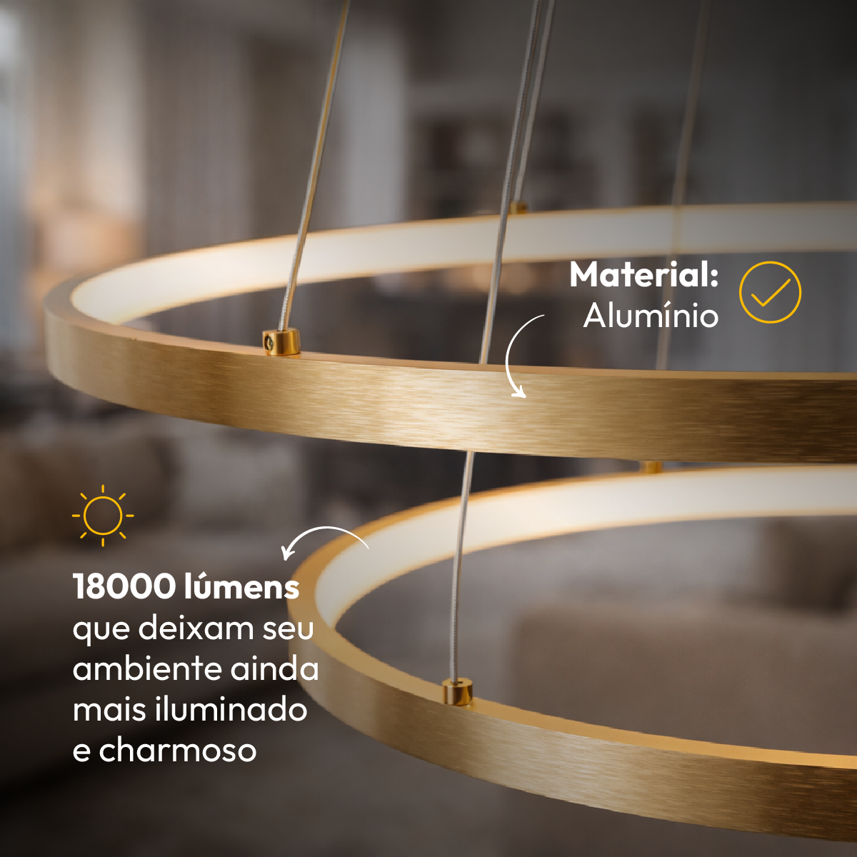 Luminária Pendente Led Lura 180W Seleção de Temperatura Quente/Neutro/Frio Dourado Alut