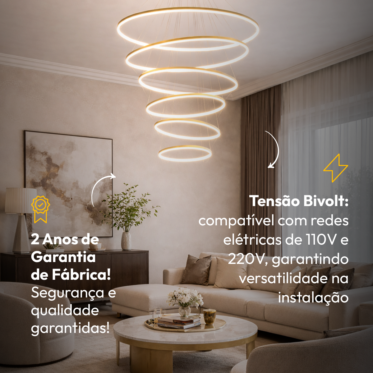 Luminária Pendente Led Lura 180W Seleção de Temperatura Quente/Neutro/Frio Dourado Alut