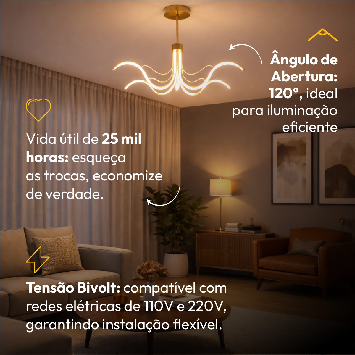 Luminária Pendente Led Octo 52w Seleção de Temperatura Quente/Neutro/Frio Dourado Alut
