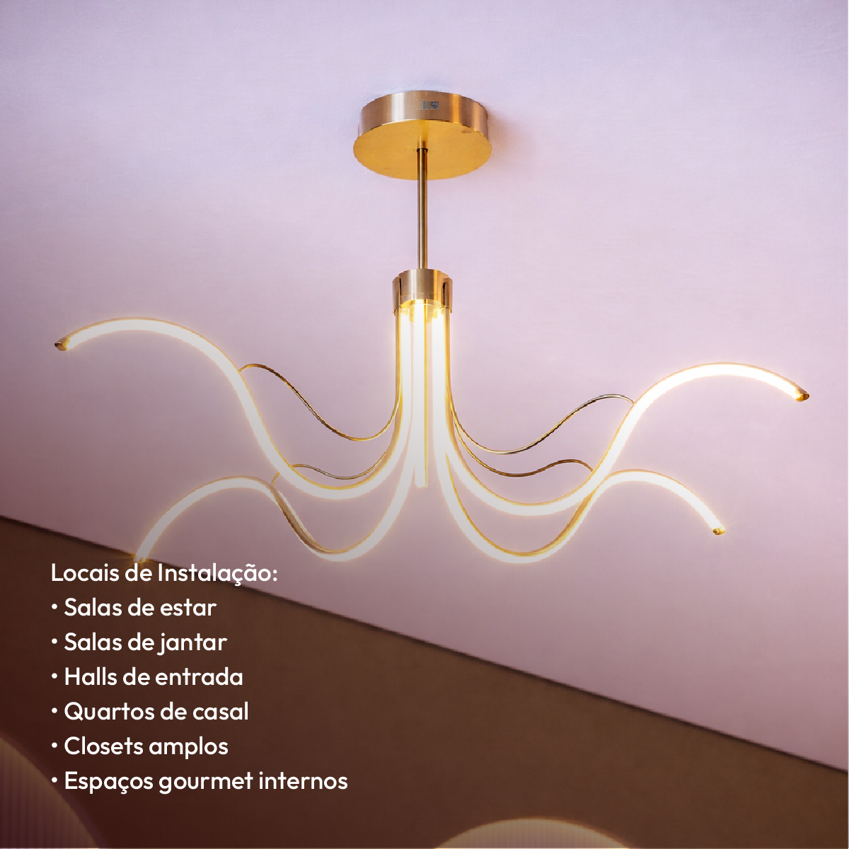 Luminária Pendente Led Octo 52w Seleção de Temperatura Quente/Neutro/Frio Dourado Alut