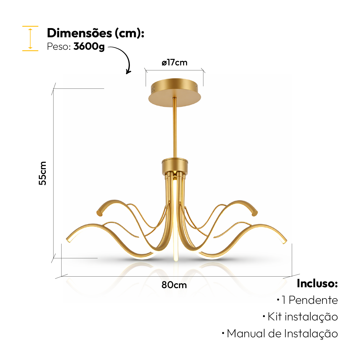 Luminária Pendente Led Octo 52w Seleção de Temperatura Quente/Neutro/Frio Dourado Alut