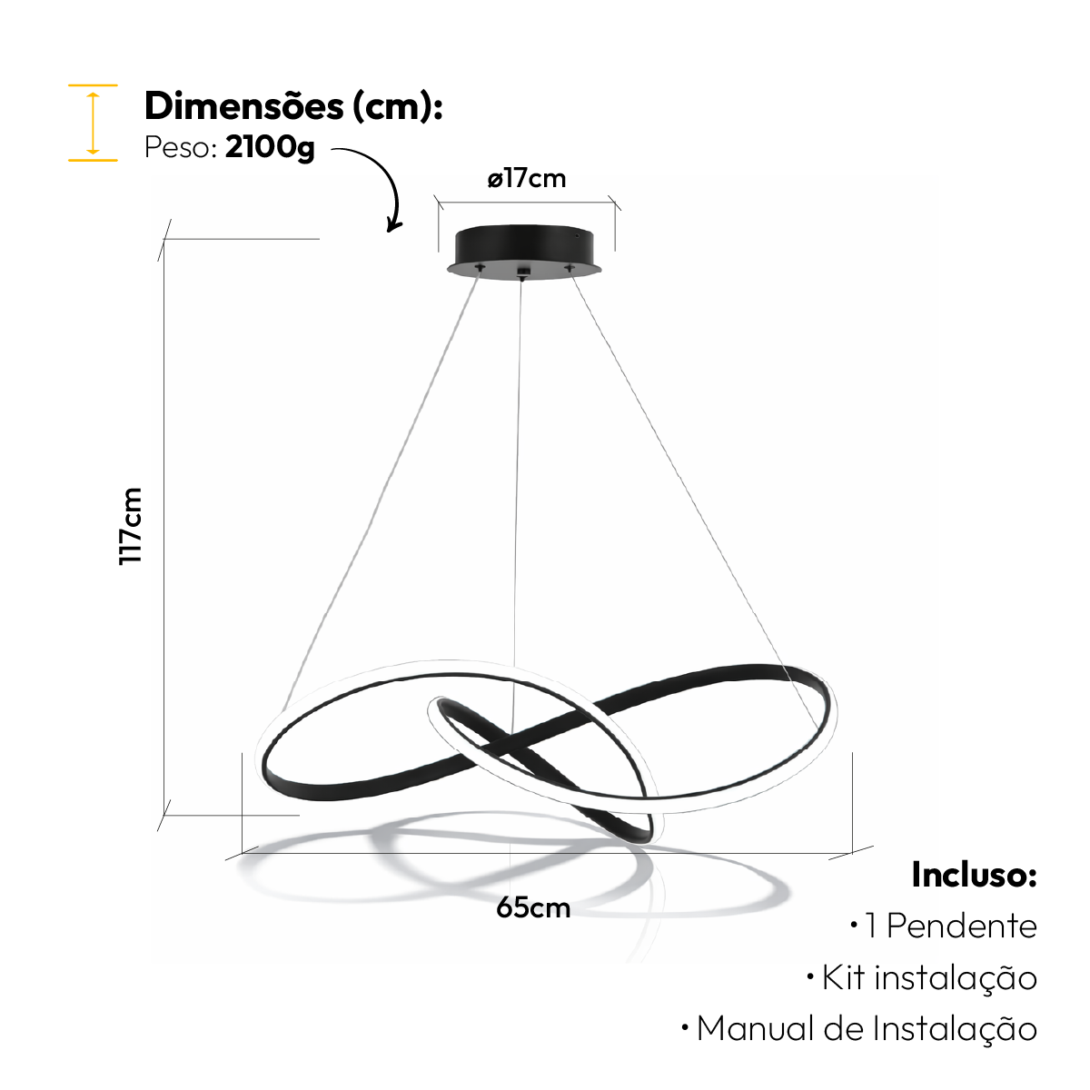 Luminária Pendente Led Infinity 50w Seleção de Temperatura Quente/Neutro/Frio Preto Alut