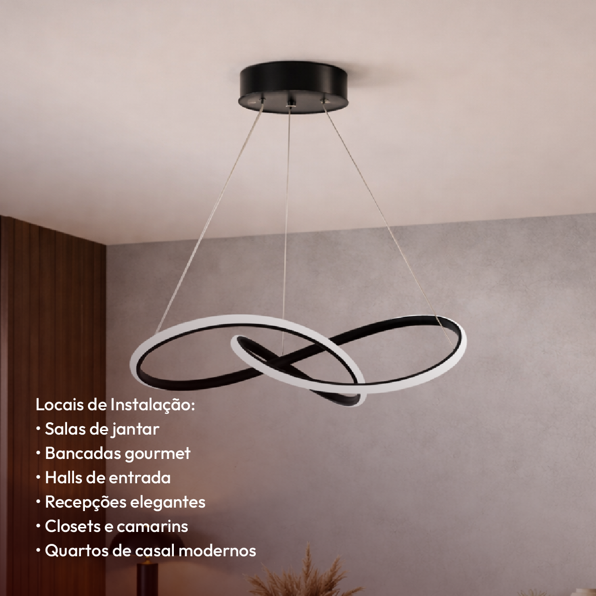 Luminária Pendente Led Infinity 50w Seleção de Temperatura Quente/Neutro/Frio Preto Alut