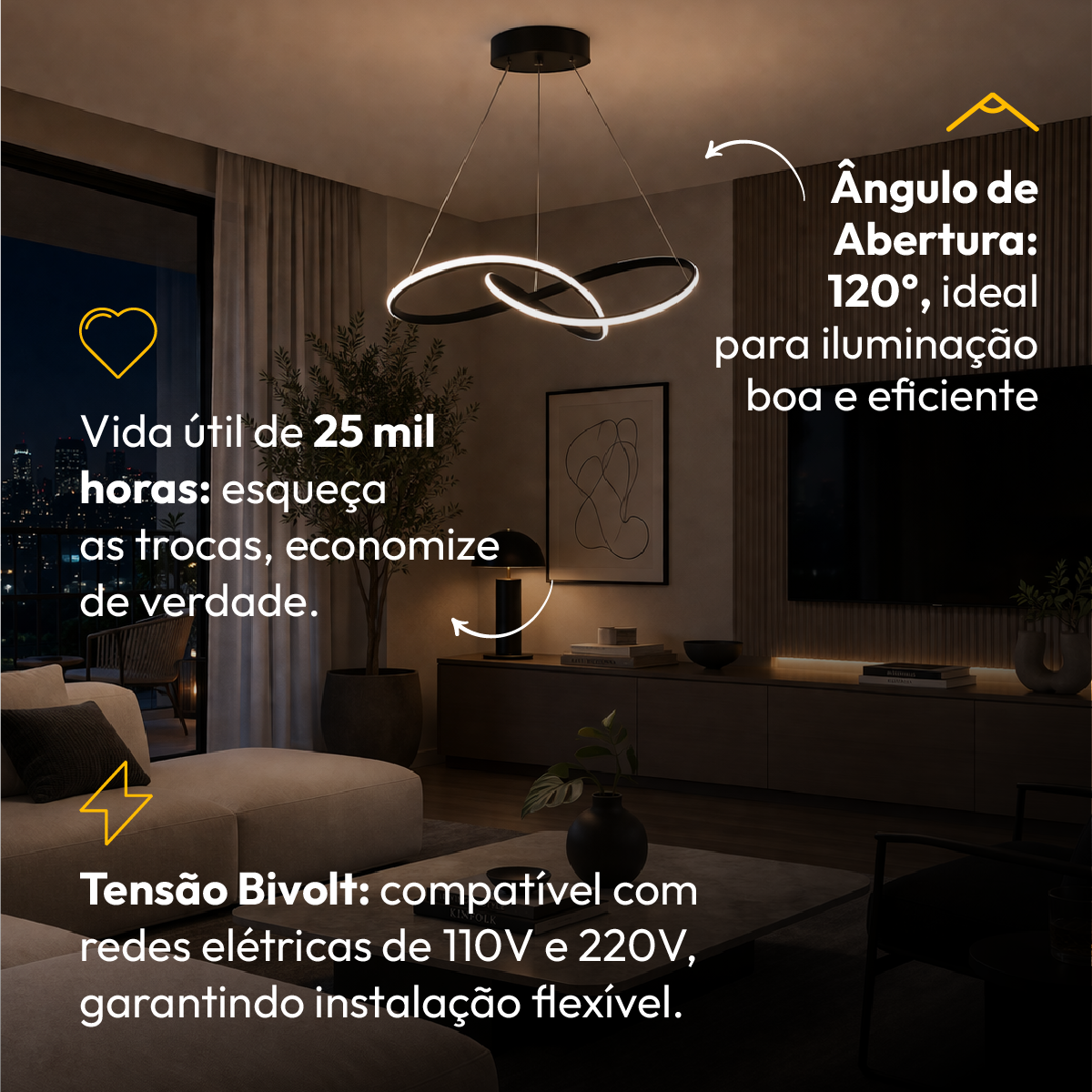 Luminária Pendente Led Infinity 50w Seleção de Temperatura Quente/Neutro/Frio Preto Alut