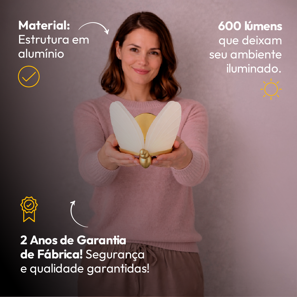 Arandela Led Borboleta 6w 6500k Branco Frio Bivolt Dourado Alut