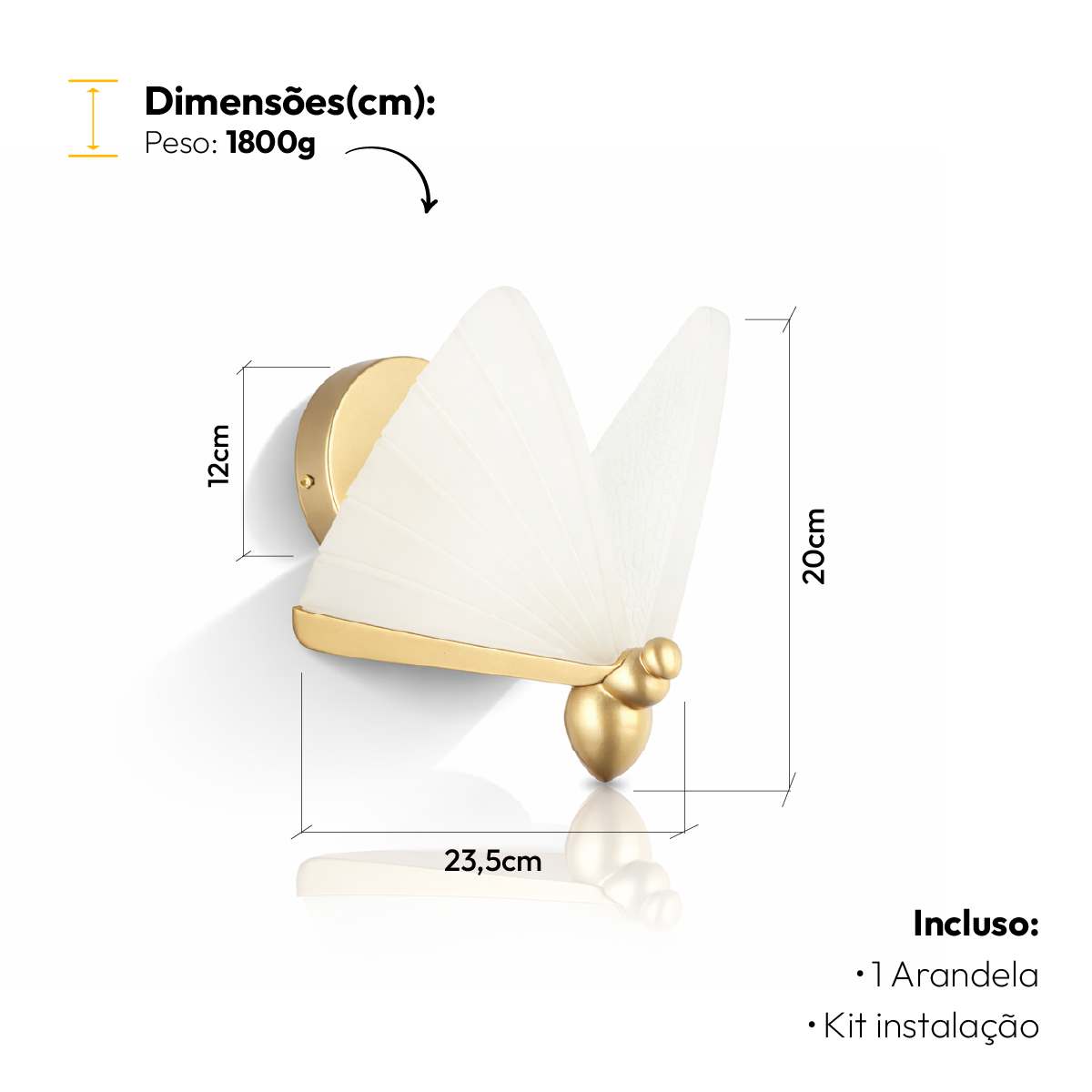 Arandela Led Borboleta 6w 6500k Branco Frio Bivolt Dourado Alut