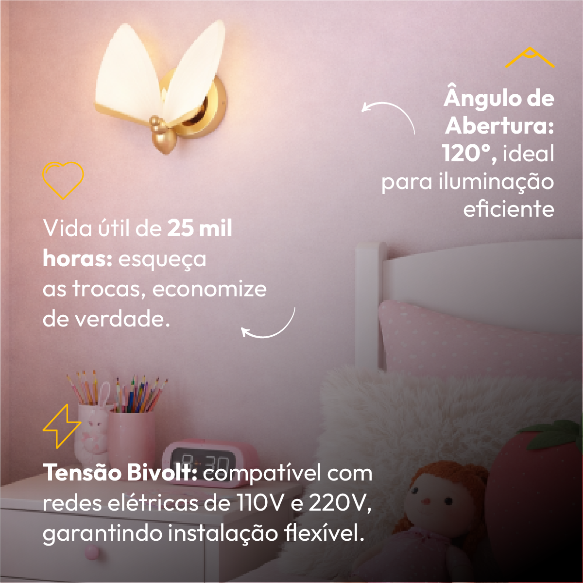 Arandela Led Borboleta 6w 6500k Branco Frio Bivolt Dourado Alut