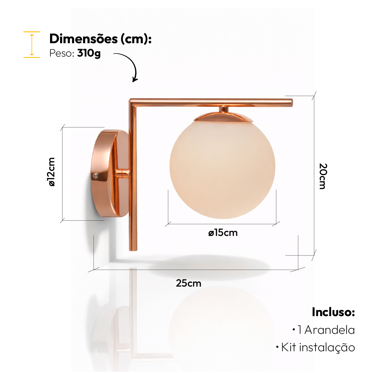 Arandela Led Luna Bivolt Cobre Brilho Alut