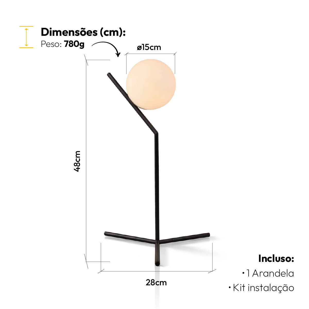 Luminária Led Mesa Luna G45 Bivolt Preto Fosco Alut