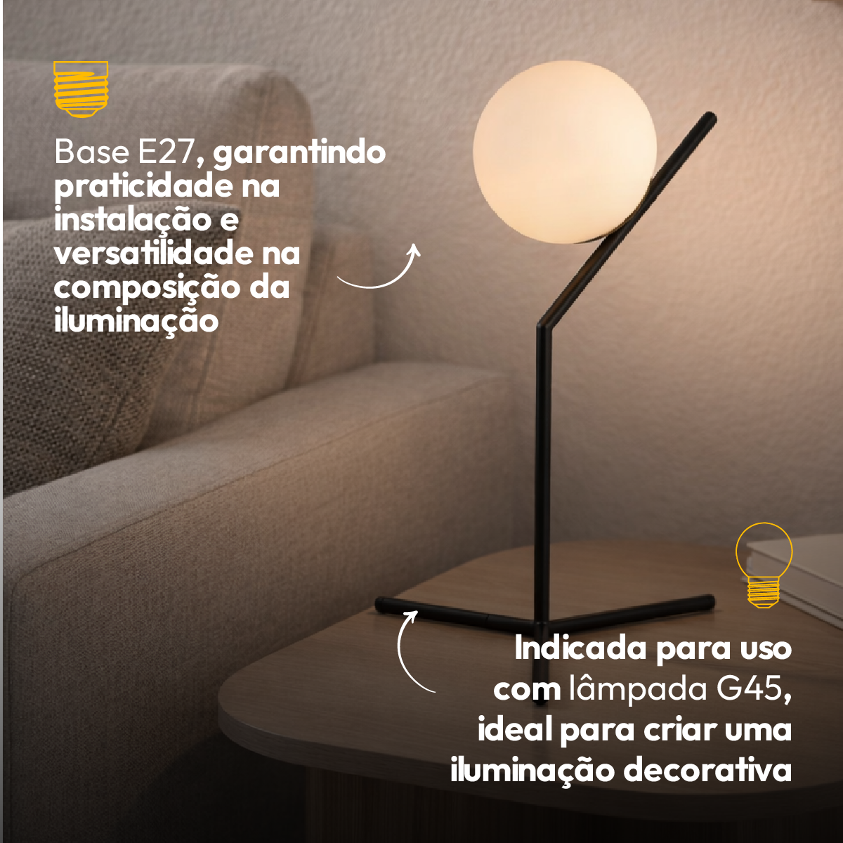 Luminária Led Mesa Luna G45 Bivolt Preto Fosco Alut