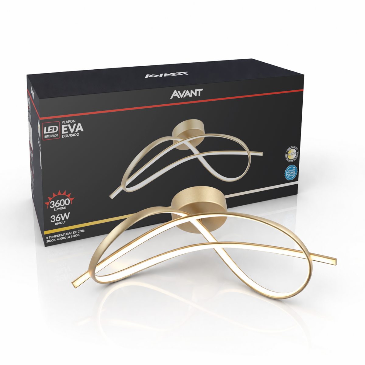 Pendente Led Plafon Zion 36W Seleção de Temperatura Branco Quente/Frio Bivolt Dourado Alut