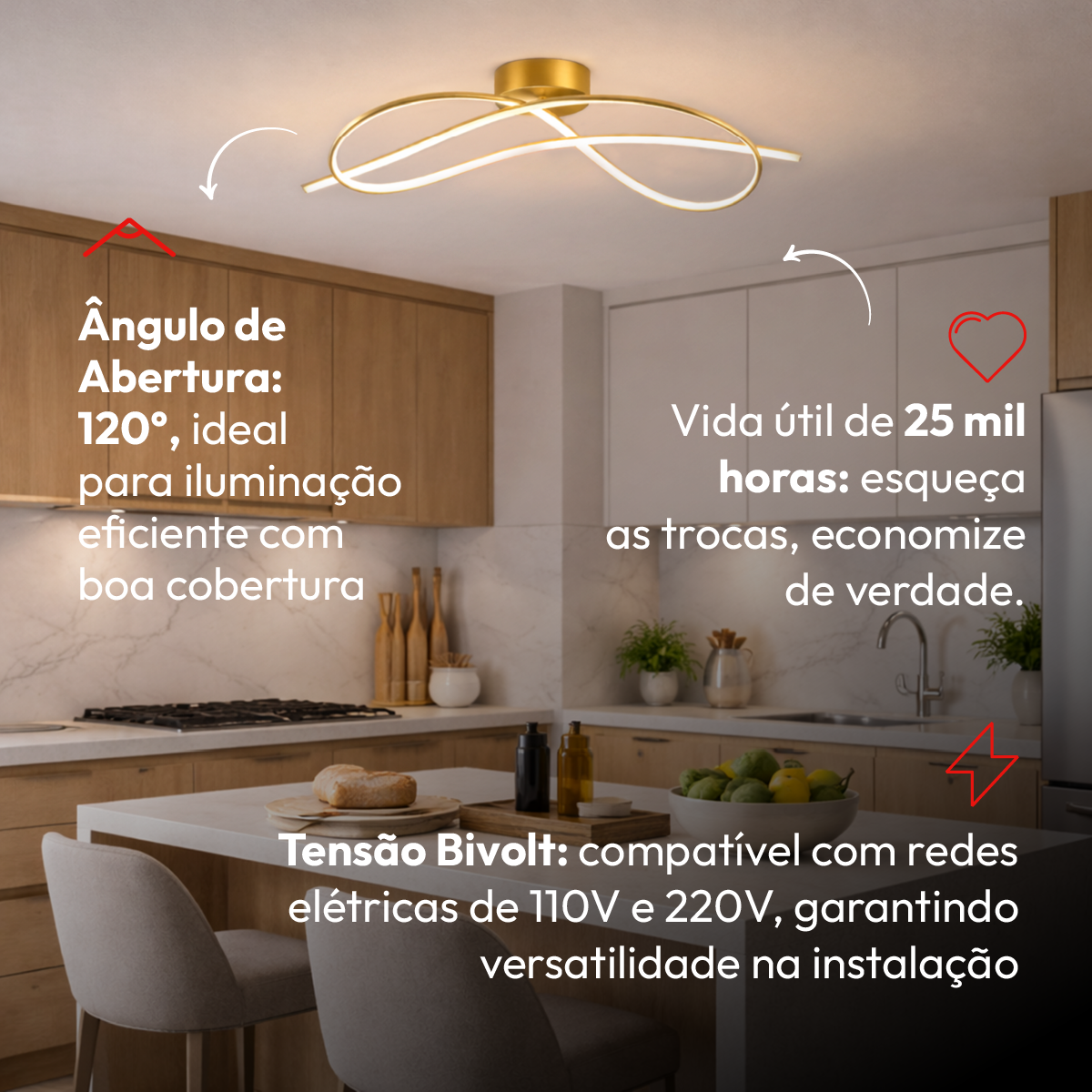 Pendente Led Plafon Zion 36W Seleção de Temperatura Branco Quente/Frio Bivolt Dourado Alut