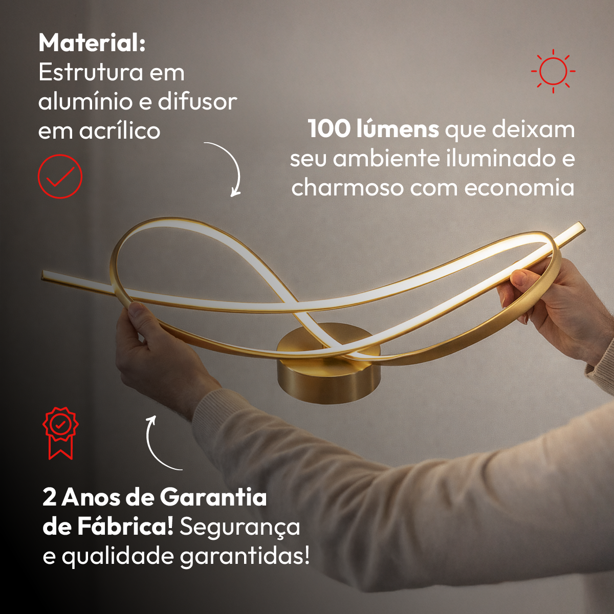 Pendente Led Plafon Zion 36W Seleção de Temperatura Branco Quente/Frio Bivolt Dourado Alut