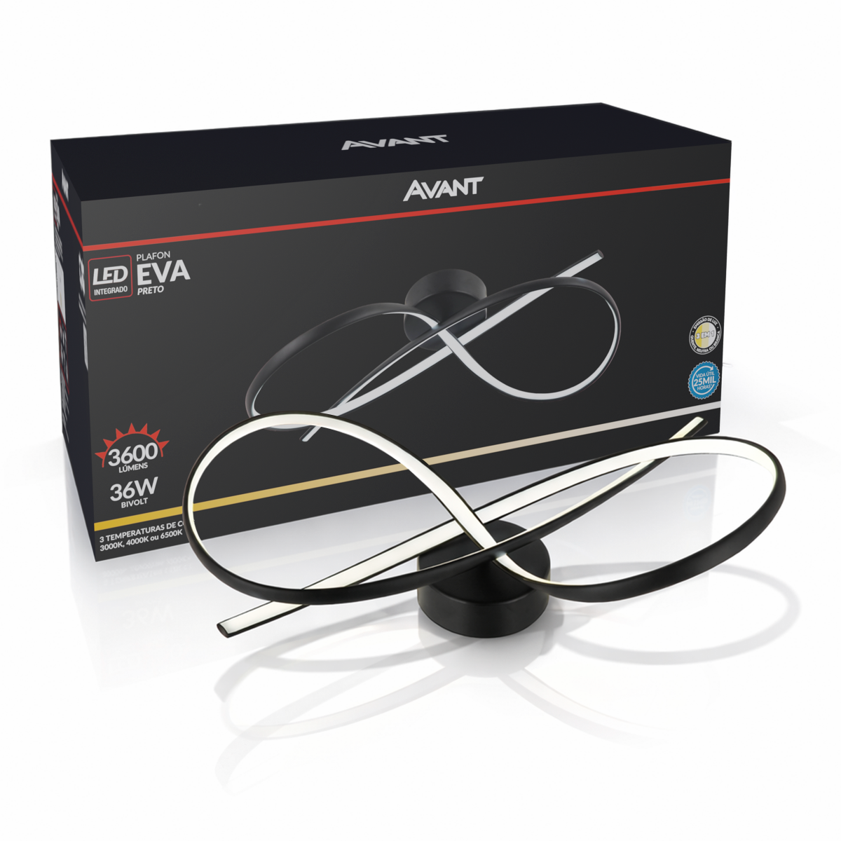 Pendente Led Plafon Zion 36W Seleção de Temperatura Branco Quente/Frio Bivolt Preto Alut