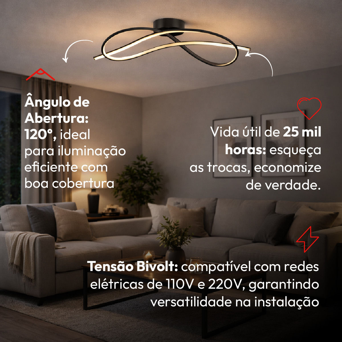 Pendente Led Plafon Zion 36W Seleção de Temperatura Branco Quente/Frio Bivolt Preto Alut