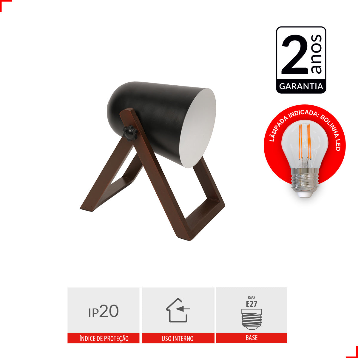 Luminária de Mesa Led Taros 25W E27 Bivolt Madeira Alut