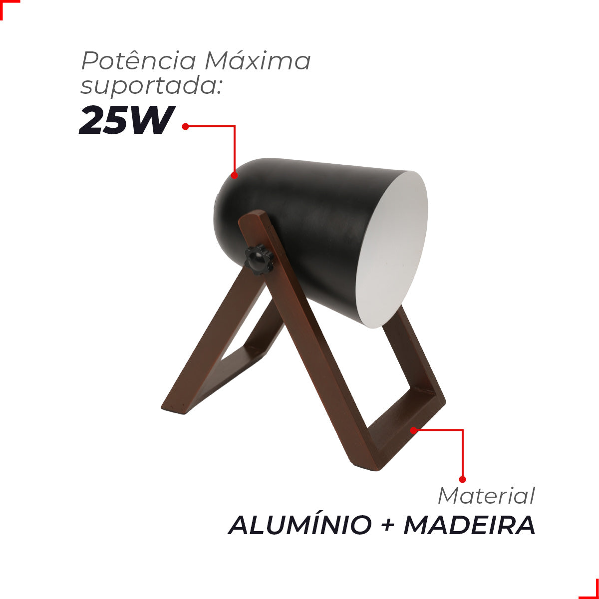 Luminária de Mesa Led Taros 25W E27 Bivolt Madeira Alut
